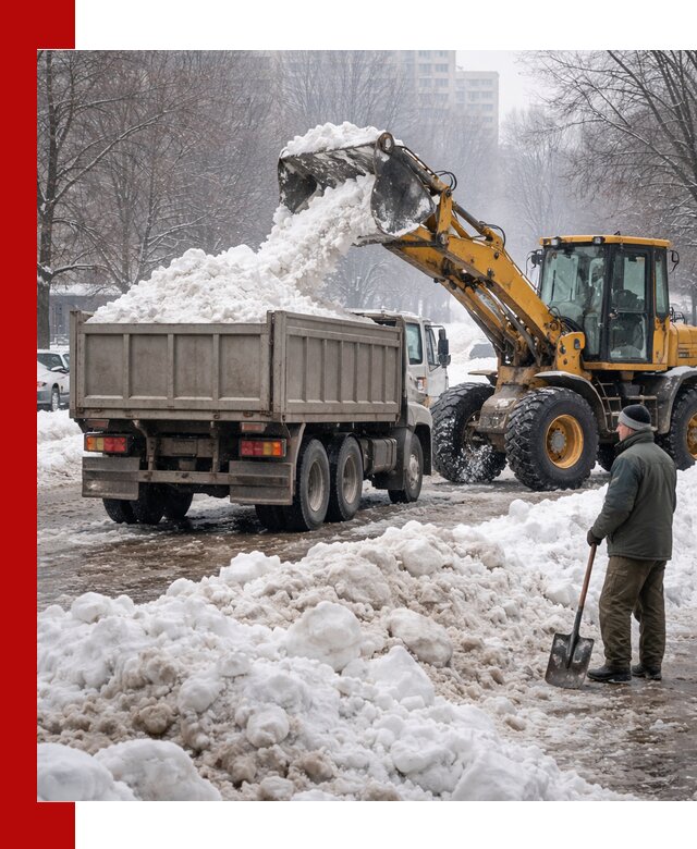 Вывоз снега грузовой техникой в Дзержинске оперативно и чисто
