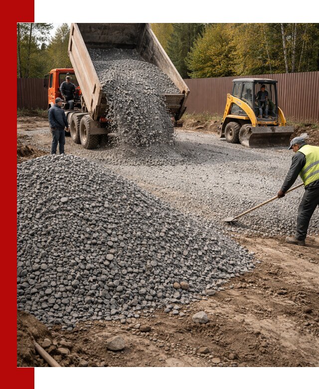 Отсыпка участка щебнем с доставкой и уплотнением в Дзержинске