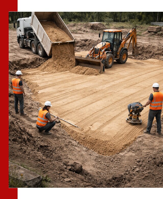 Устройство песчаной подушки для фундаментов и дорог в Дзержинске